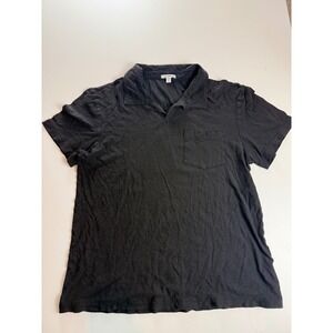 Standard James Perse Mens Black Slub Cotton Polo Shirt Made in Japan Size 3 L